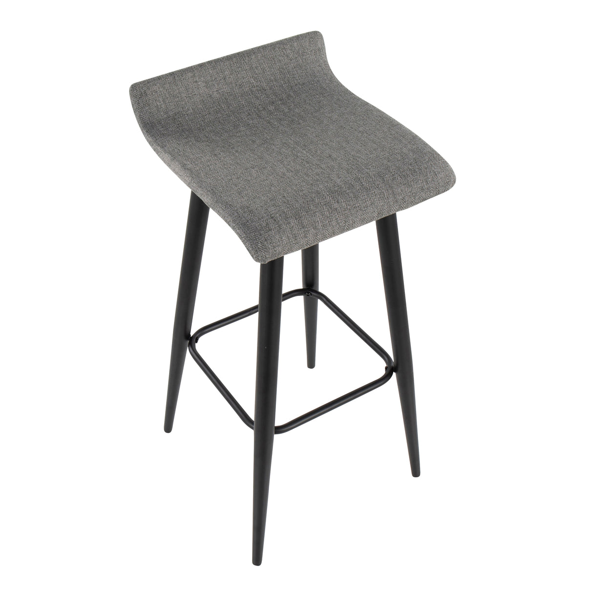 Ale Fixed-Height Bar Stool in Black Steel and Grey Faux - Set of 2 - 15"Lx15"Wx32.5"H