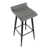 Ale Fixed-Height Bar Stool in Black Steel and Grey Faux - Set of 2 - 15"Lx15"Wx32.5"H