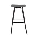 Ale Fixed-Height Bar Stool in Black Steel and Grey Faux - Set of 2 - 15"Lx15"Wx32.5"H