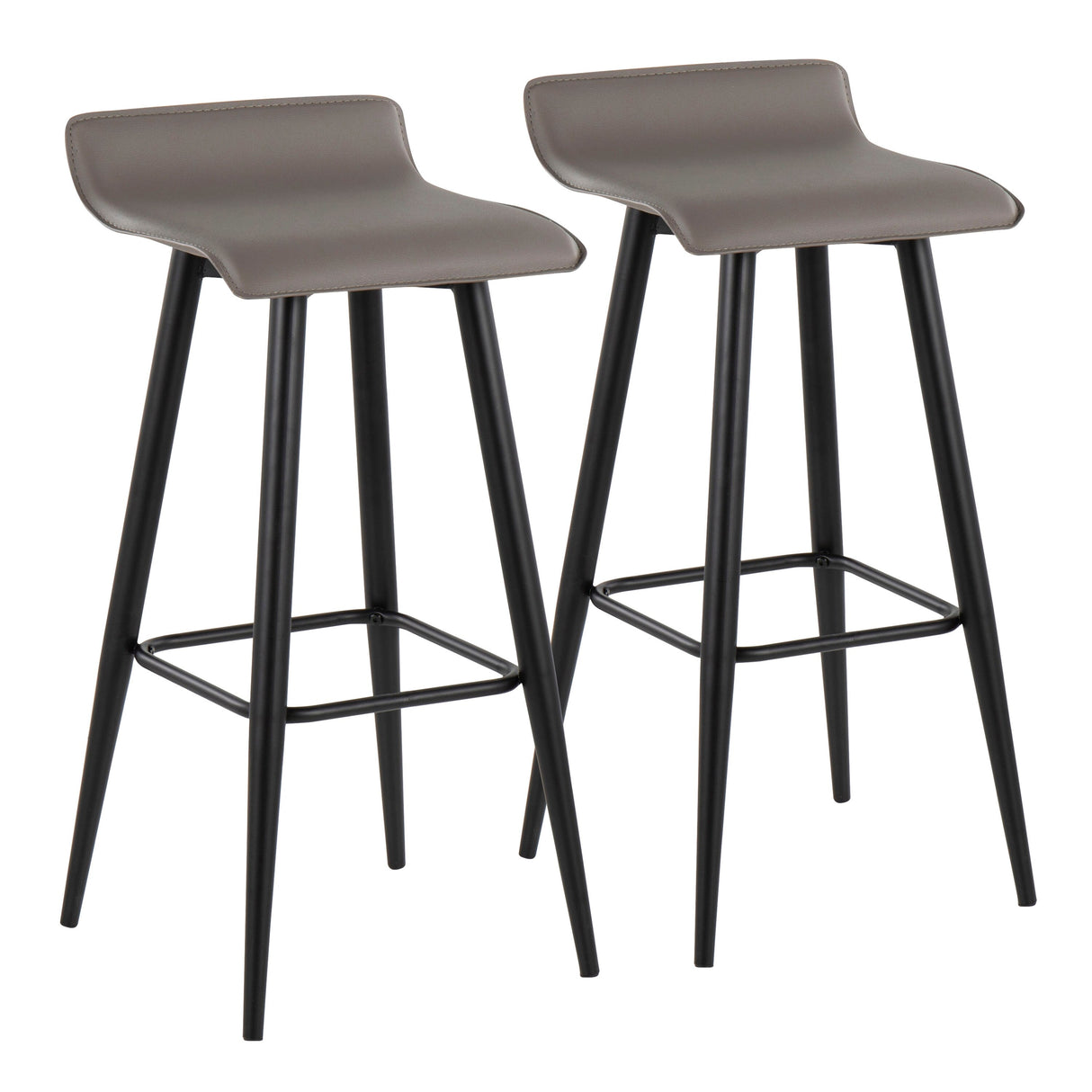 Ale Fixed-Height Bar Stool in Black Steel and Grey Faux - Set of 2 - 15"Lx15"Wx32.5"H