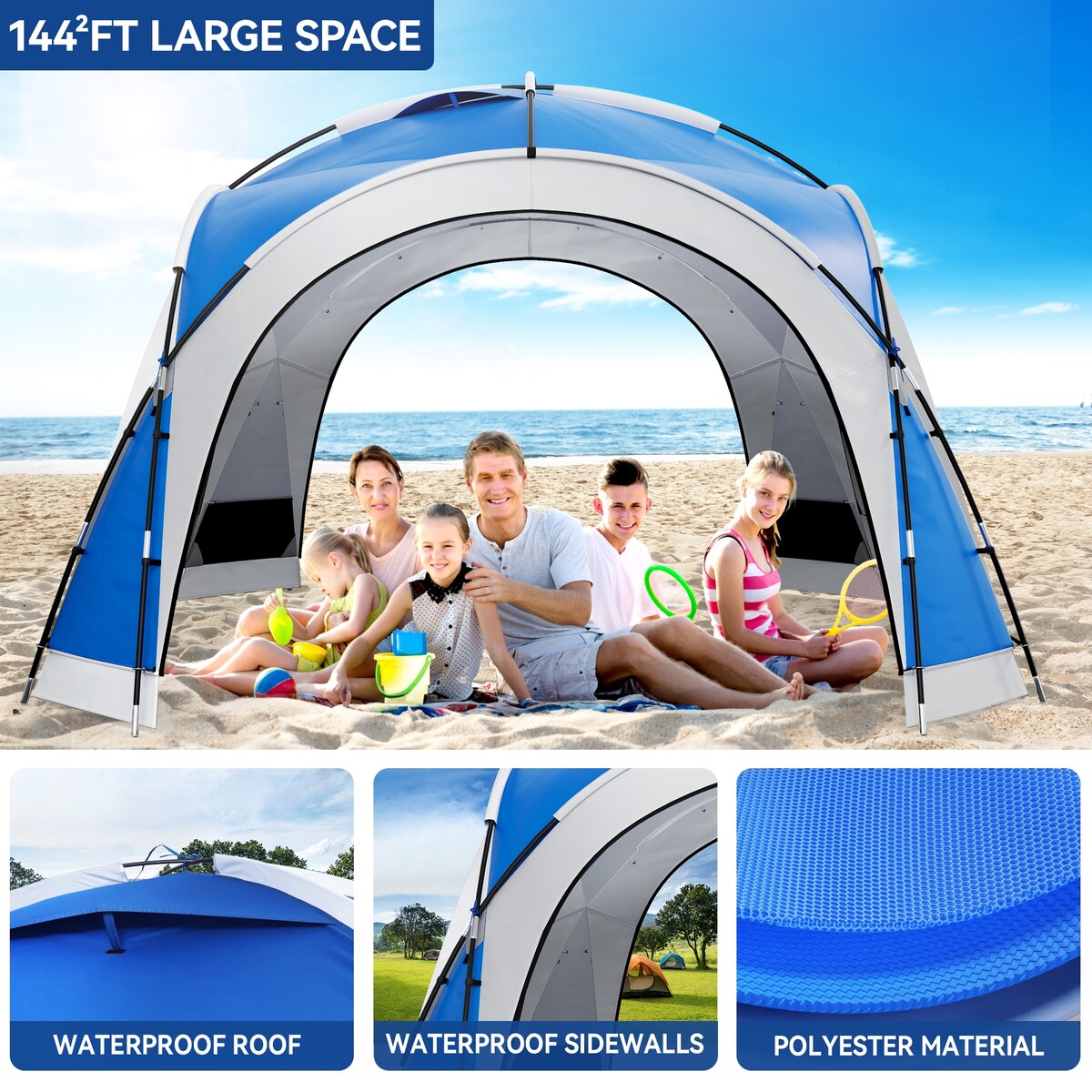 Portable 10 Person Beach Tent Canopy UPF50+ Dome Tent Sun Shelter