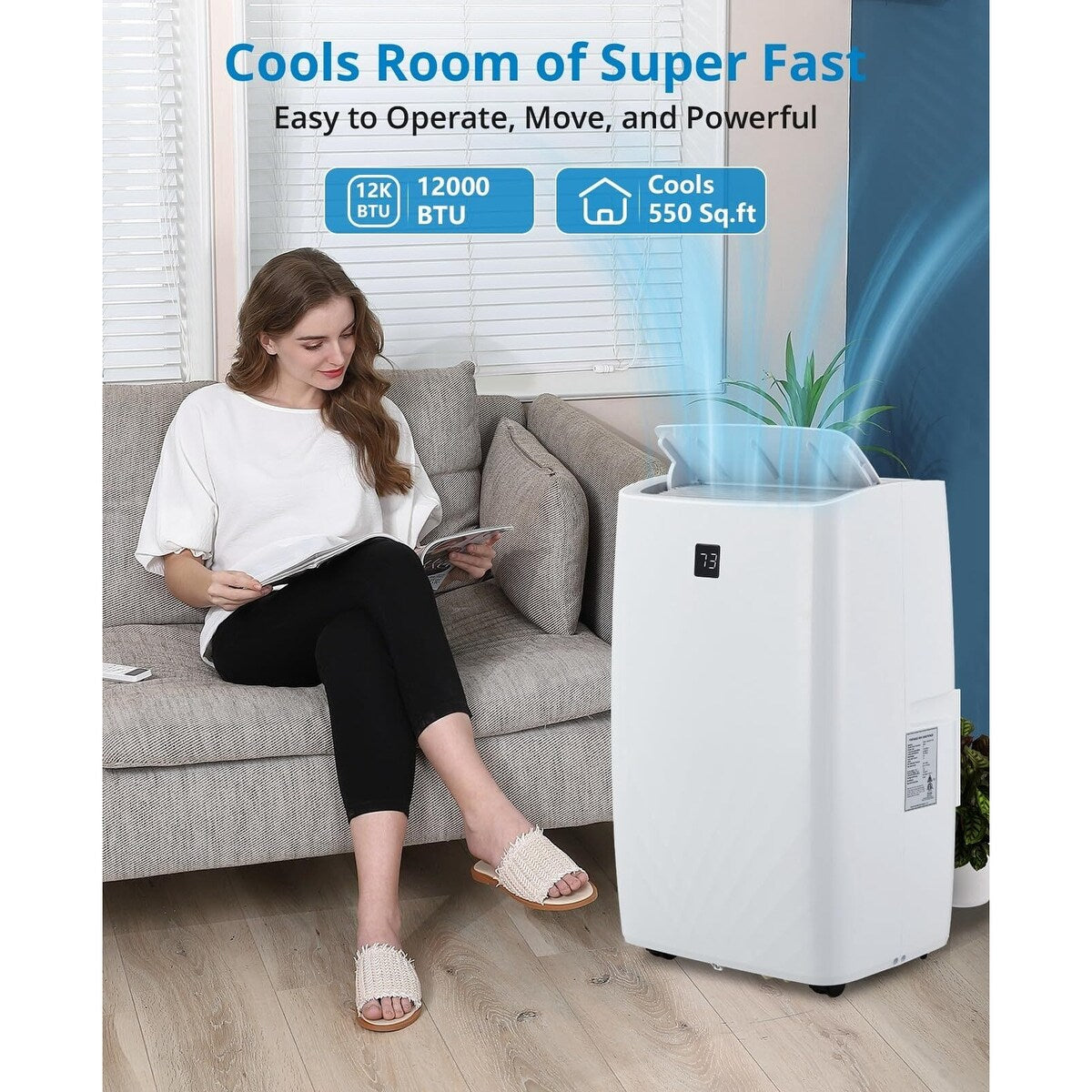 Portable Air Conditioner - 12000 BTU, Cools Up To 350 sq. ft, 4-in-1 with Window Kit