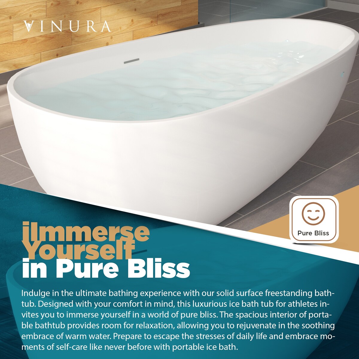 Portable Bath Tubs Adult - 67” White Oval Bathtubs for Bathroom - Medium