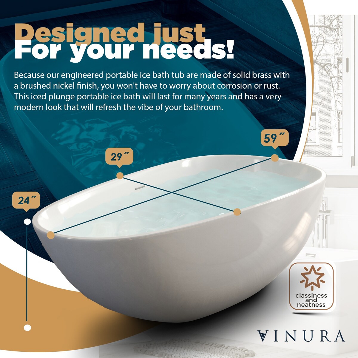 Portable Bath Tubs Adult - 67” White Oval Bathtubs for Bathroom - Medium