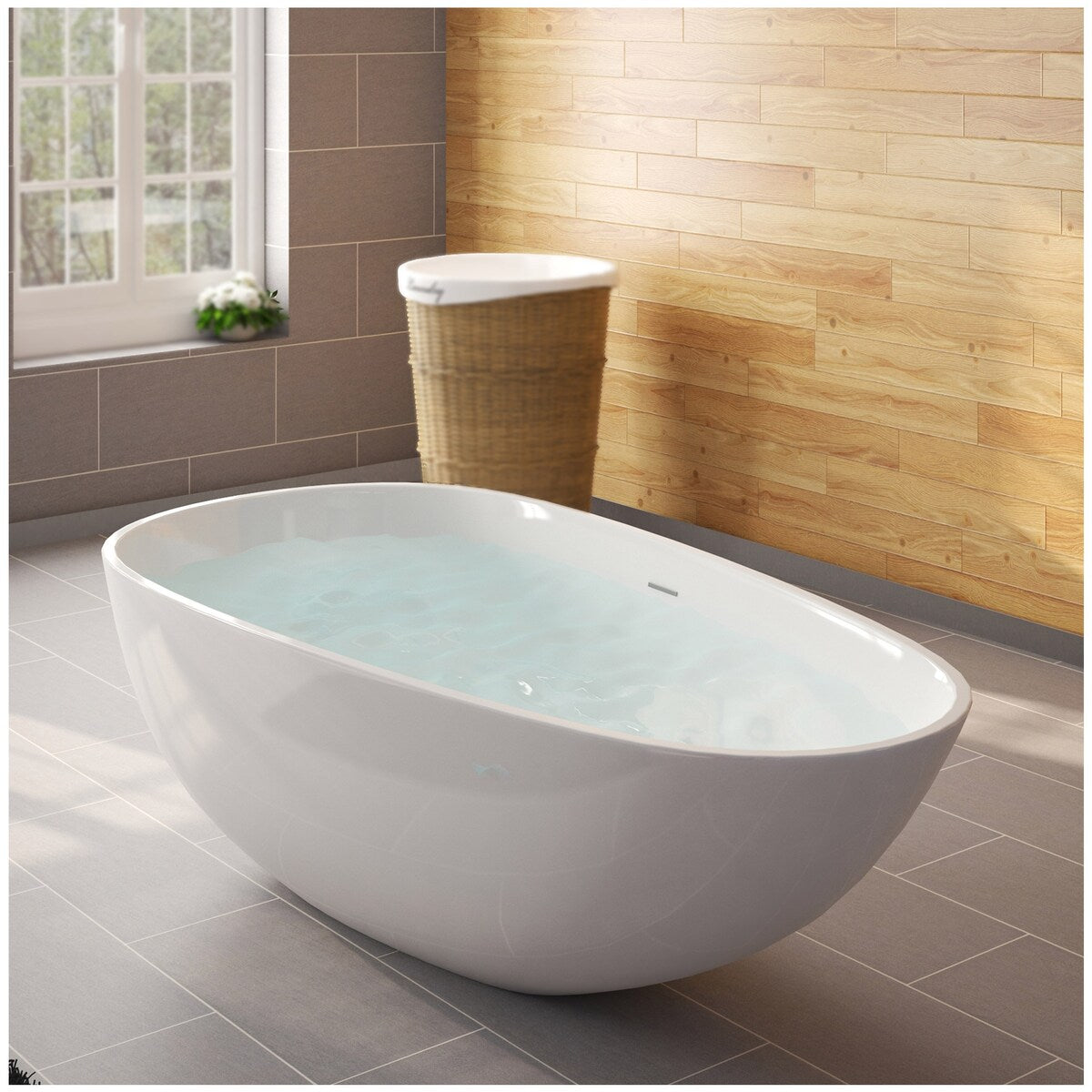 Portable Bath Tubs Adult - 67” White Oval Bathtubs for Bathroom - Medium