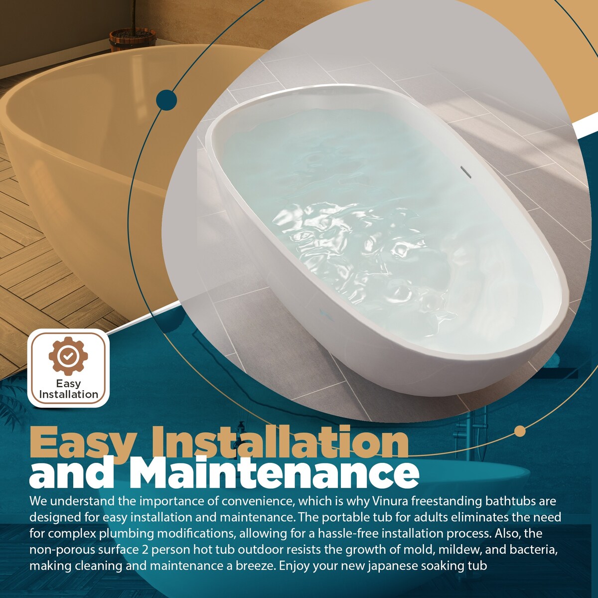 Portable Bath Tubs Adult - 67” White Oval Bathtubs for Bathroom - Medium