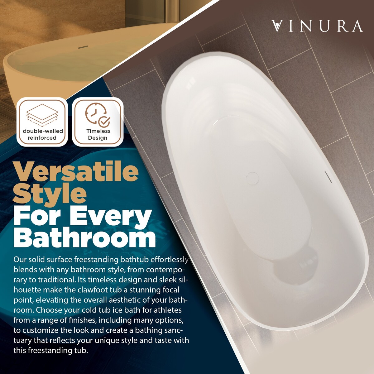 Portable Bath Tubs Adult - 67” White Oval Bathtubs for Bathroom - Medium