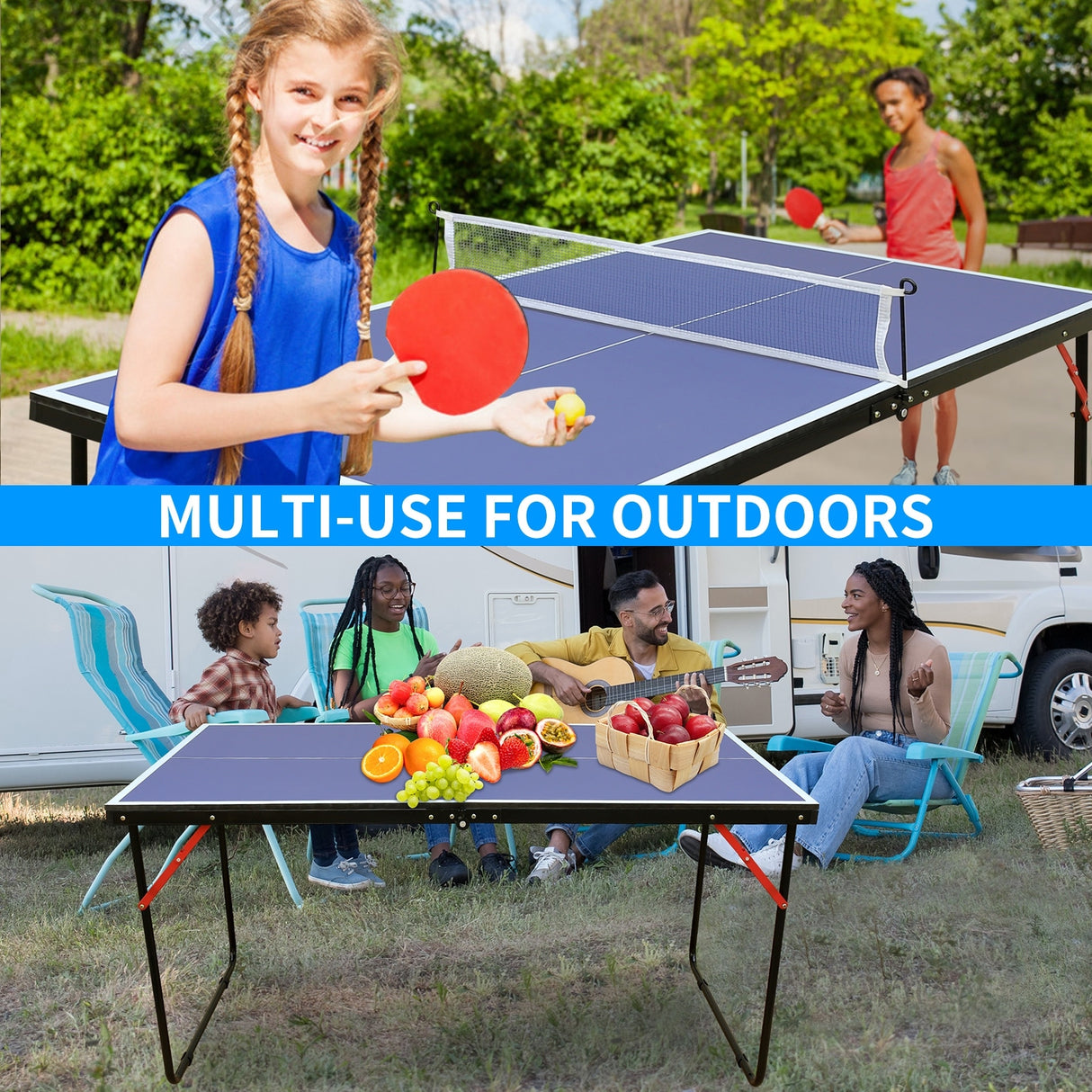 Portable Foldable Table Tennis Set with MDF Board, Net & 2 Paddles for Indoor/Outdoor Games