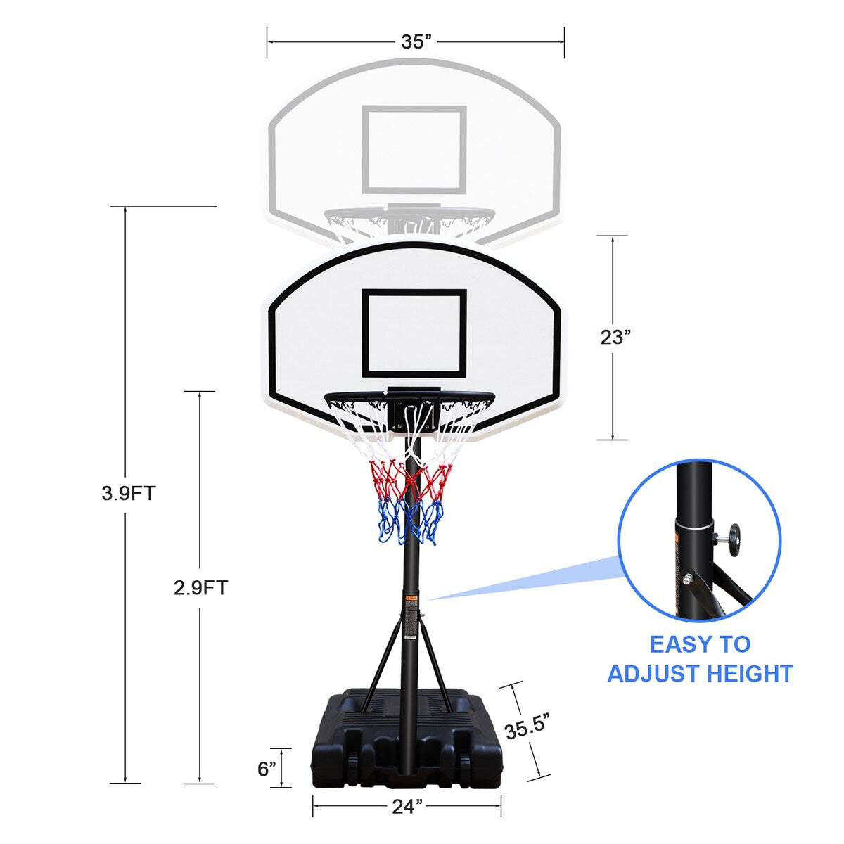 Portable Poolside Basketball Hoop,Height Adjustable 3.1ft-4.7ft