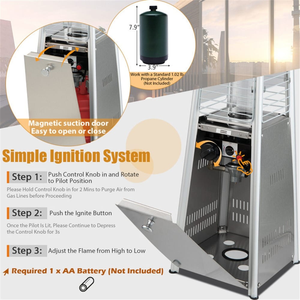 Portable Tabletop Pyramid Patio Heater with Glass Tube