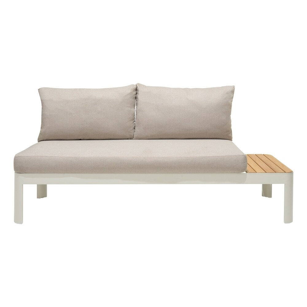 Portals Outdoor Sofa with Natural Teak Wood Accent and Grey Cushions
