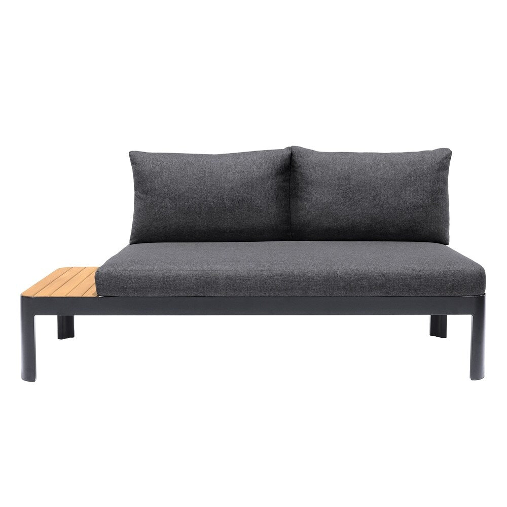 Portals Outdoor Sofa with Natural Teak Wood Accent and Grey Cushions