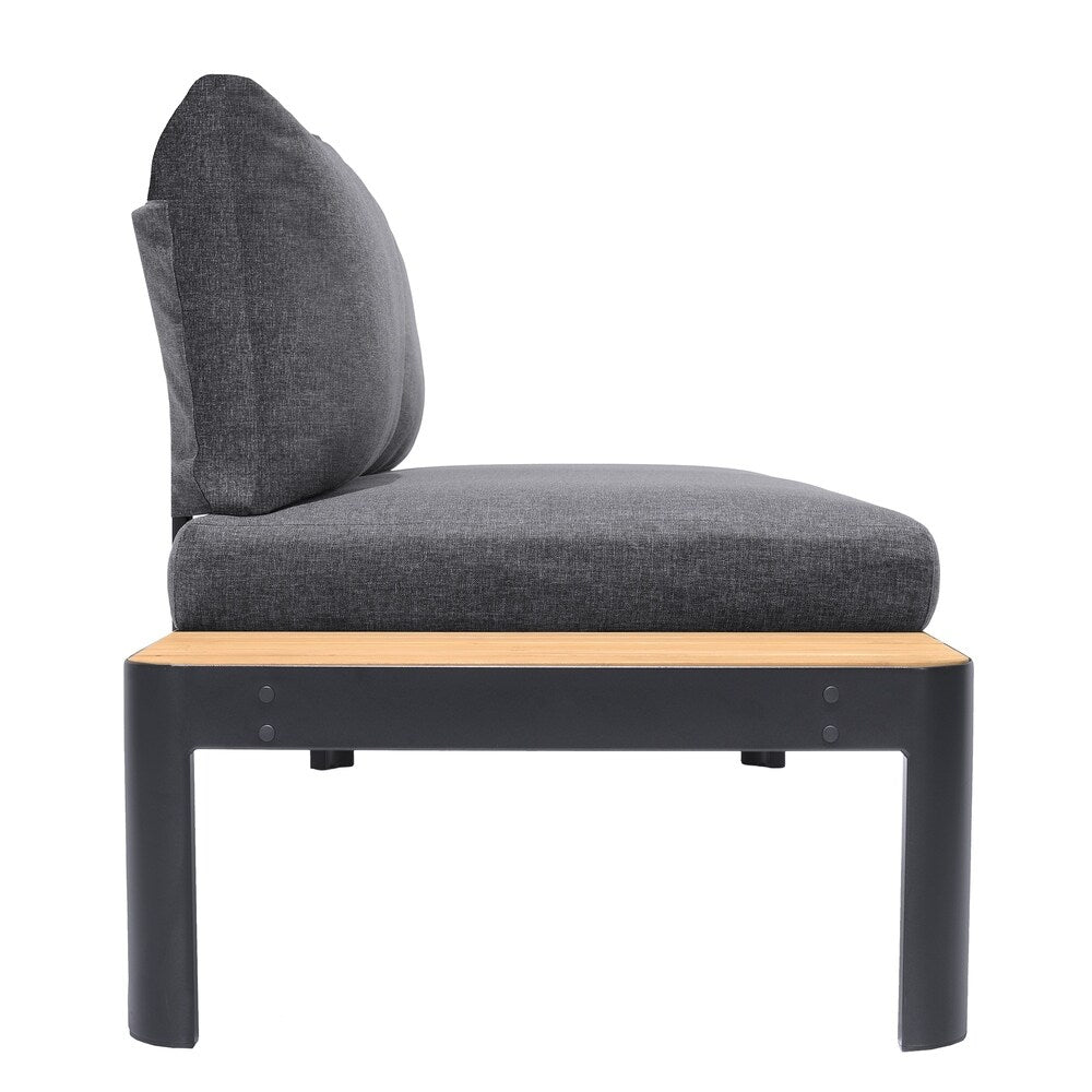 Portals Outdoor Sofa with Natural Teak Wood Accent and Grey Cushions