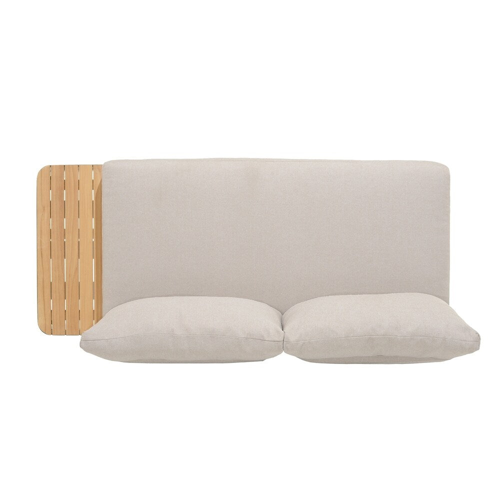Portals Outdoor Sofa with Natural Teak Wood Accent and Grey Cushions