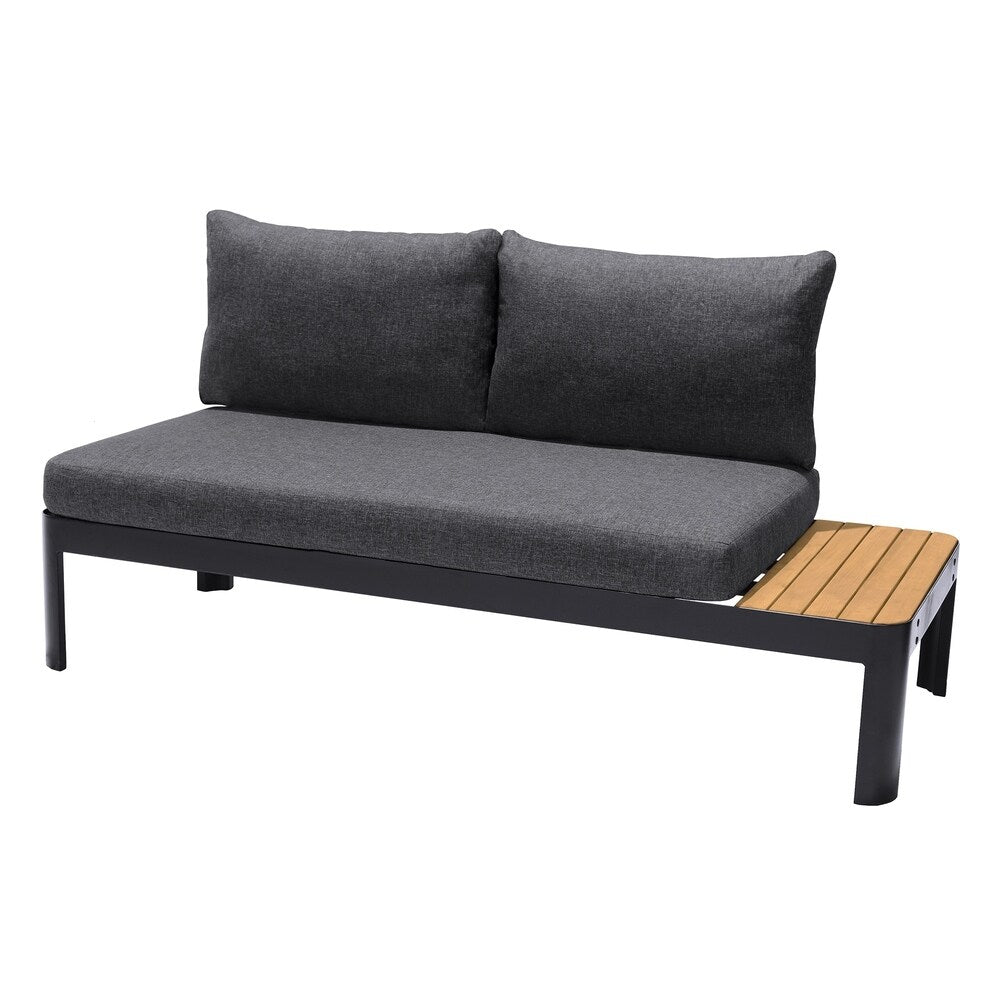 Portals Outdoor Sofa with Natural Teak Wood Accent and Grey Cushions