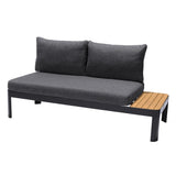 Portals Outdoor Sofa with Natural Teak Wood Accent and Grey Cushions
