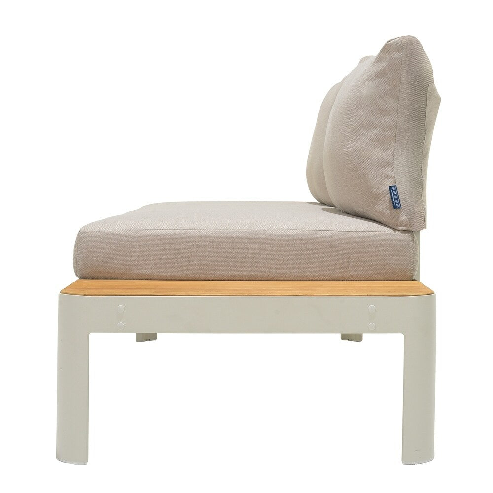 Portals Outdoor Sofa with Natural Teak Wood Accent and Grey Cushions