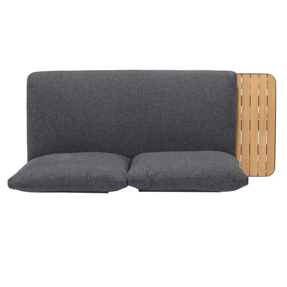 Portals Outdoor Sofa with Natural Teak Wood Accent and Grey Cushions
