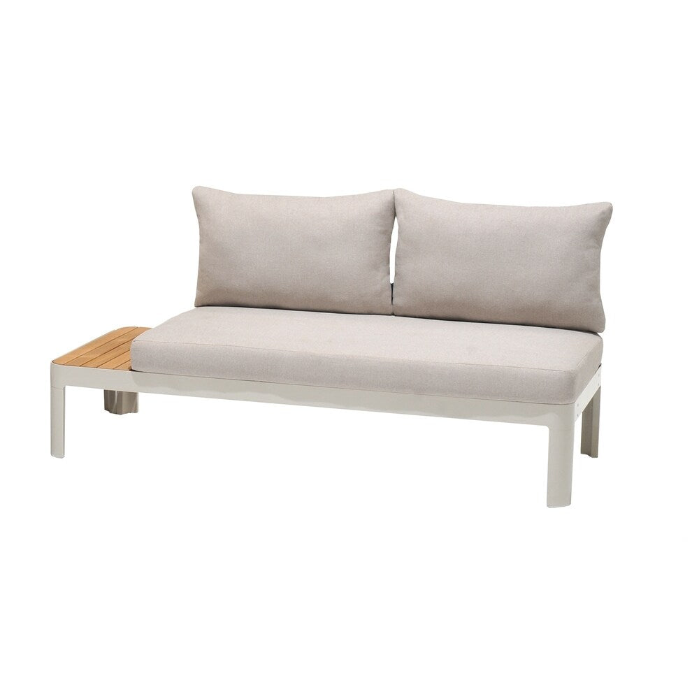 Portals Outdoor Sofa with Natural Teak Wood Accent and Grey Cushions