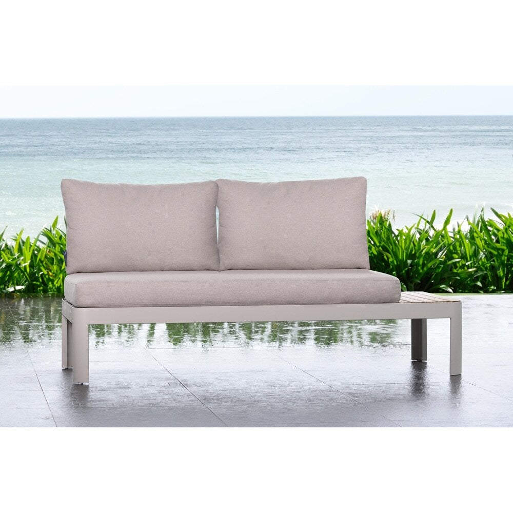 Portals Outdoor Sofa with Natural Teak Wood Accent and Grey Cushions