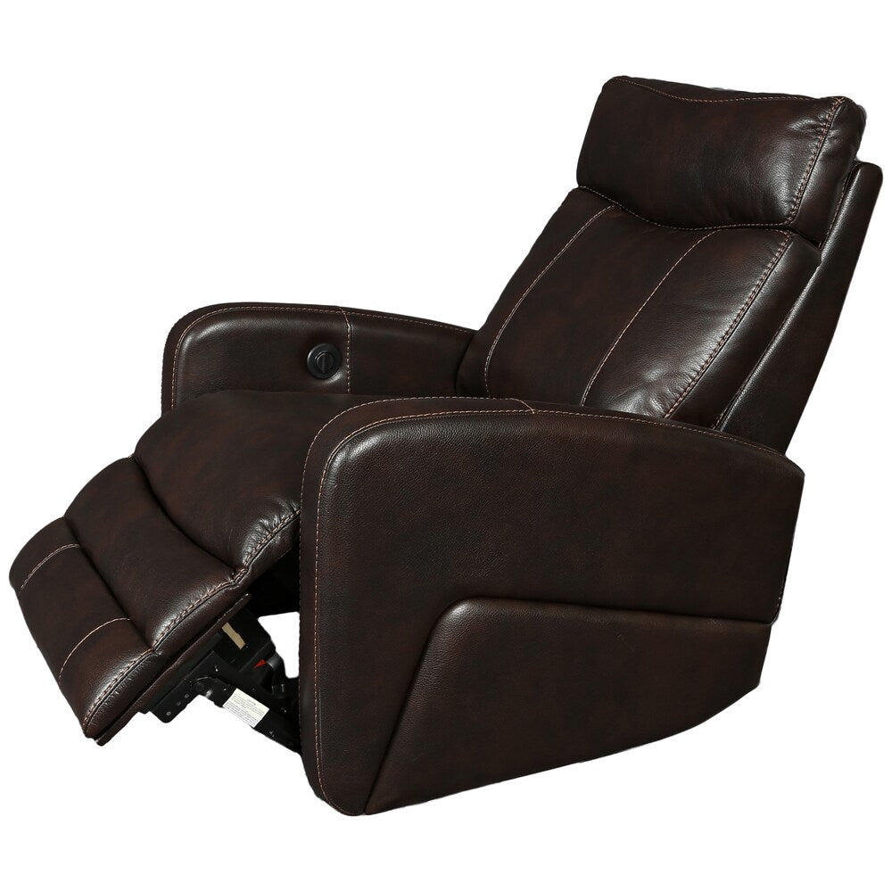 Porter Bradley Dark Chocolate Brown Leatherlike Wireless Power Swivel Rocking Recliner