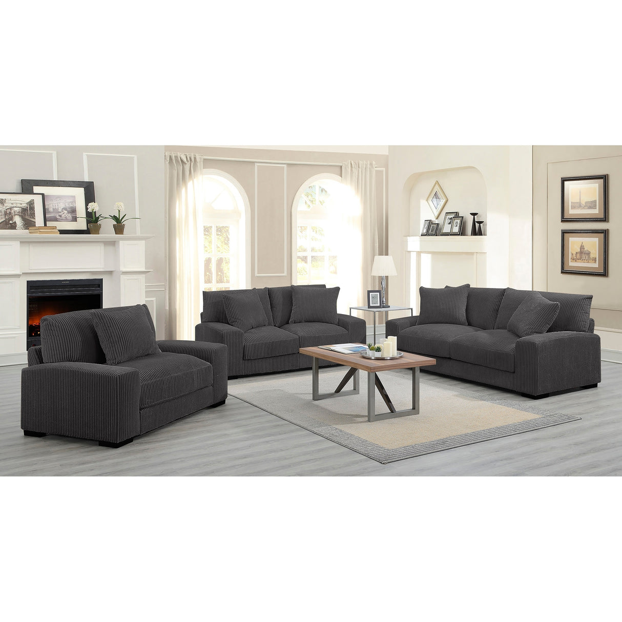 Porter Designs Big Chill Grey Cord Microfiber Sofa