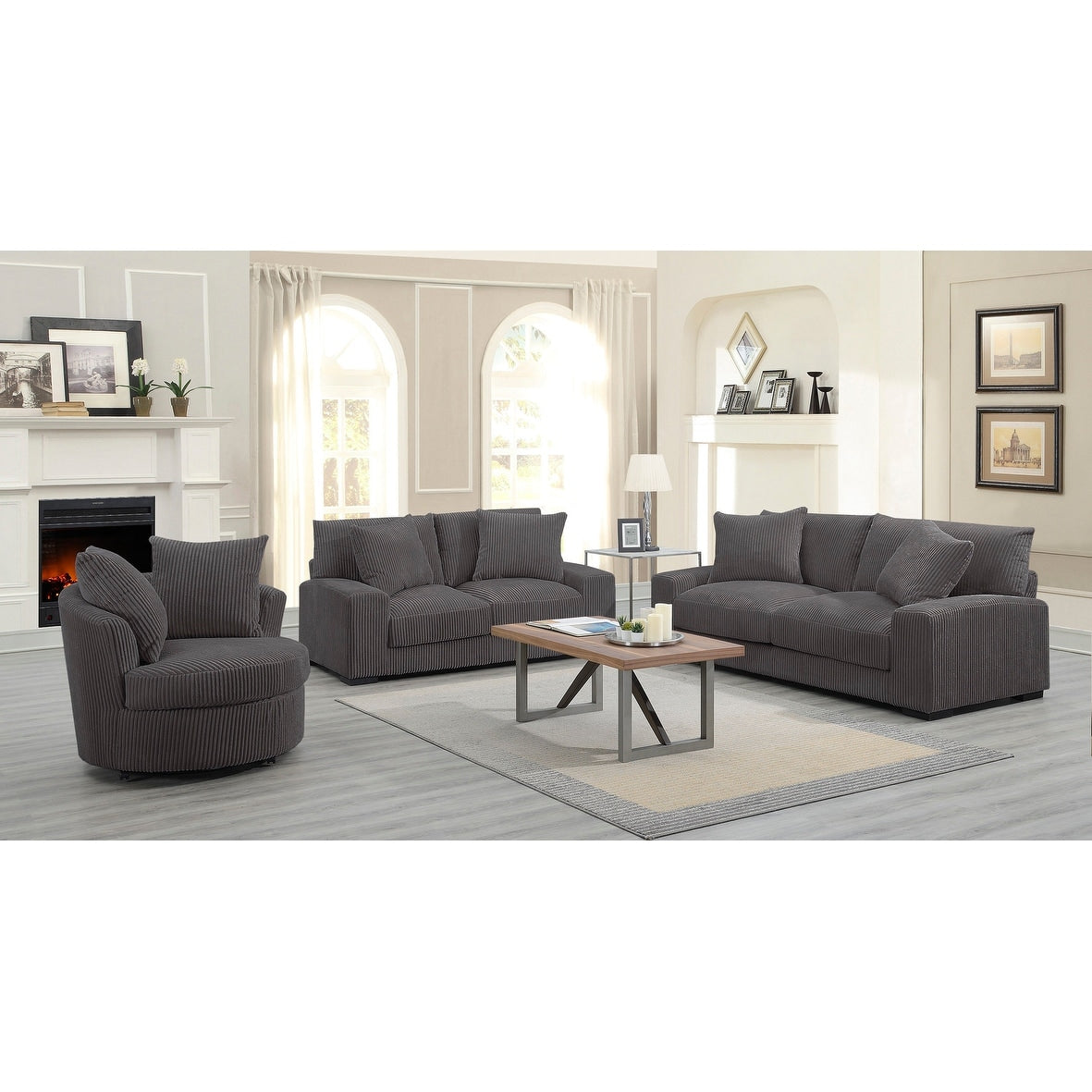 Porter Designs Big Chill Grey Cord Microfiber Sofa
