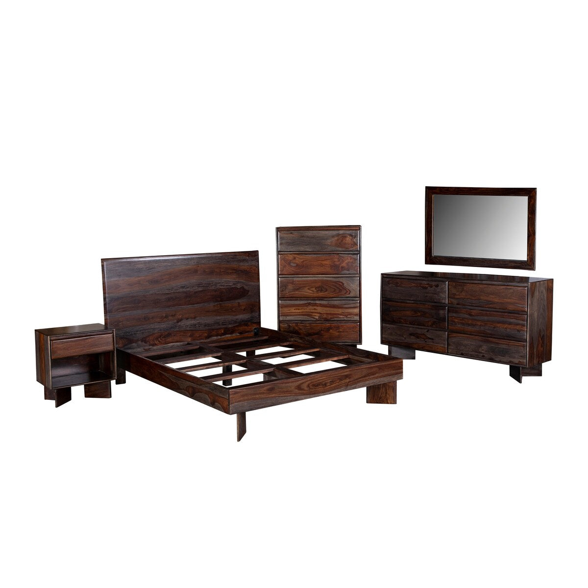 Porter Designs Cambria Transitional Solid Sheesham Wood Queen Bed, Gray