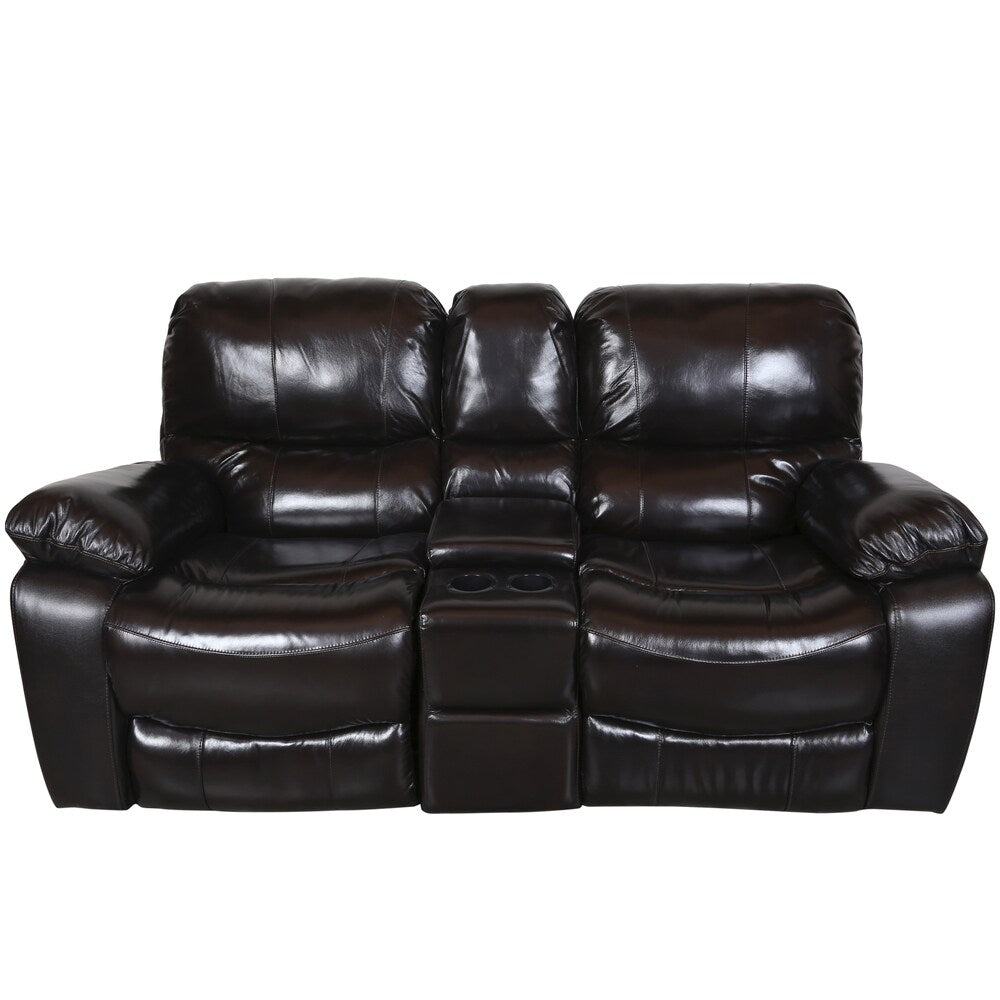 Porter Ramsey Black Cherry Top Grain Leather Power Reclining Loveseat with Center Console