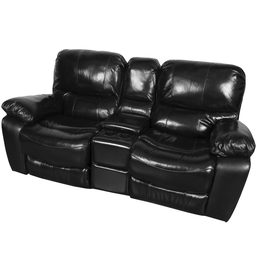 Porter Ramsey Black Cherry Top Grain Leather Power Reclining Loveseat with Center Console