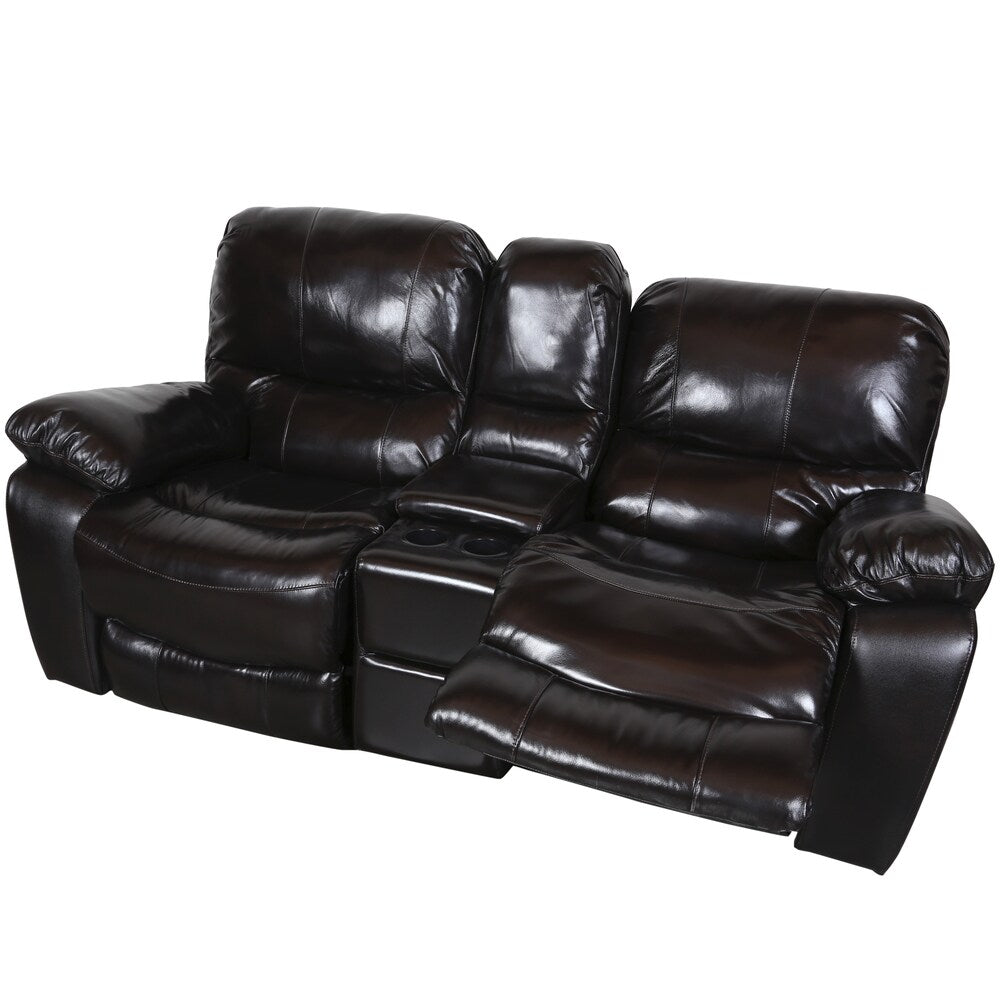 Porter Ramsey Black Cherry Top Grain Leather Power Reclining Loveseat with Center Console