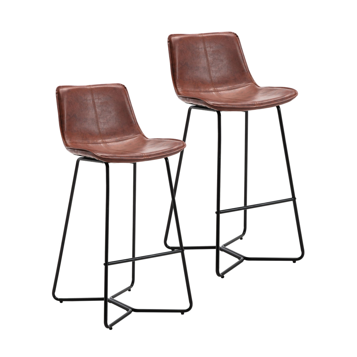Porthos Home Avri Counter & Bar Stools Set of 2, PU Leather, Cross Sled Legs