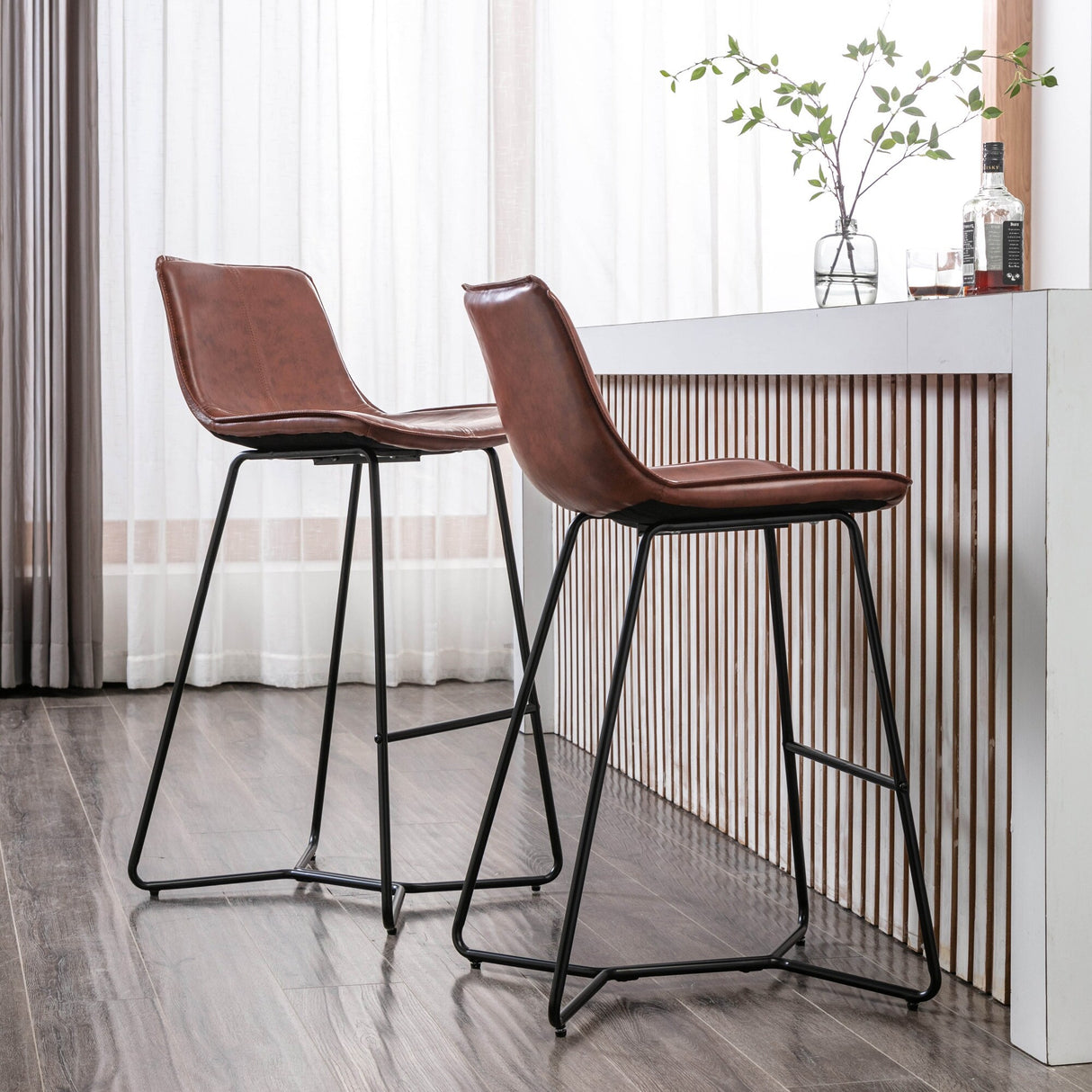 Porthos Home Avri Counter & Bar Stools Set of 2, PU Leather, Cross Sled Legs
