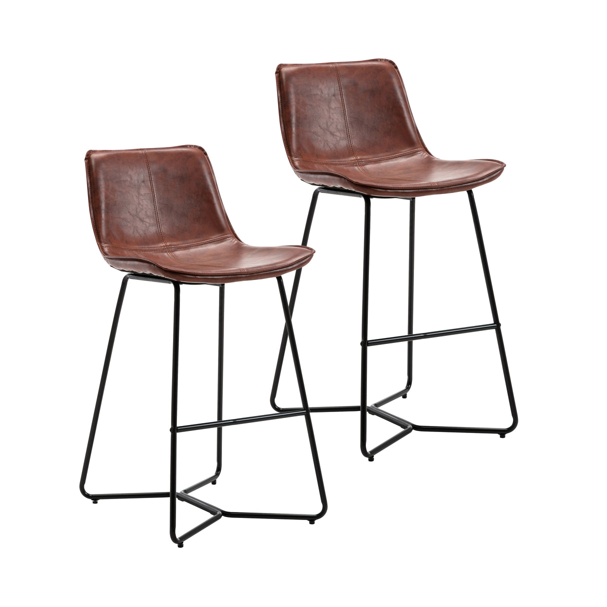Porthos Home Avri Counter & Bar Stools Set of 2, PU Leather, Cross Sled Legs