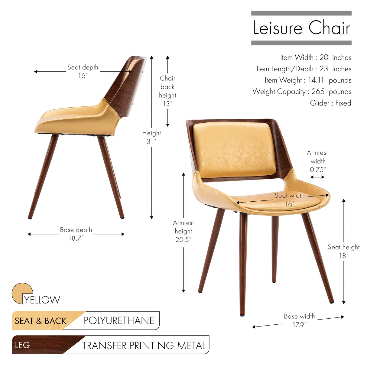Porthos Home Basil Faux Leather Mid-Century Dining Chair