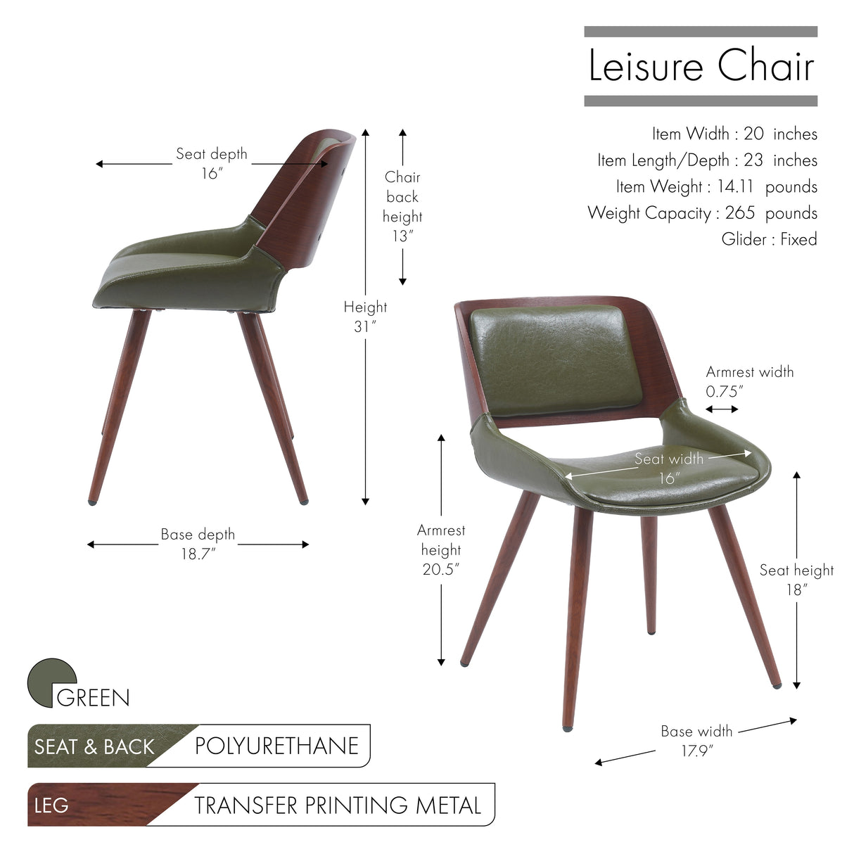 Porthos Home Basil Faux Leather Mid-Century Dining Chair