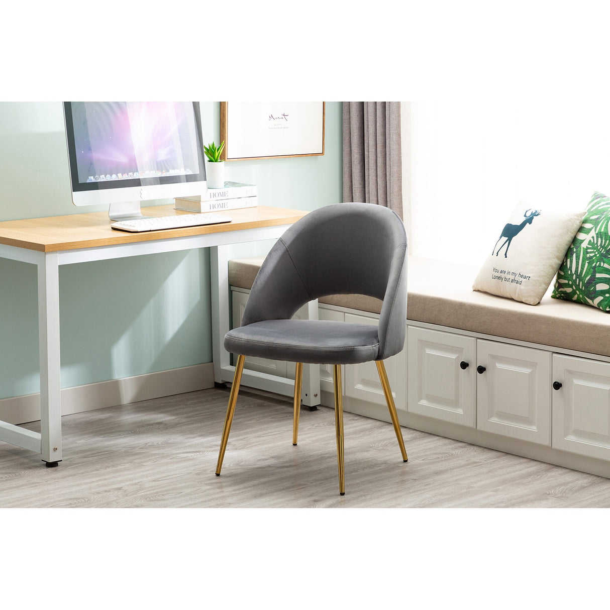 Porthos Home Batia Dining Chair, Velvet Upholstery, Gold Metal Legs