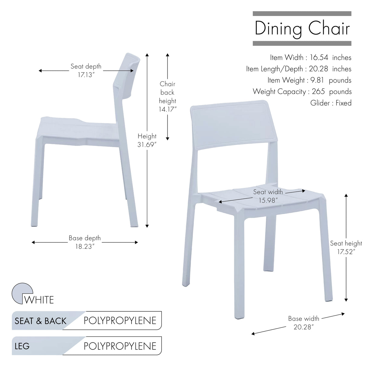 Porthos Home Brock Stackable Dining Chairs Set of 4, Overall Plastic