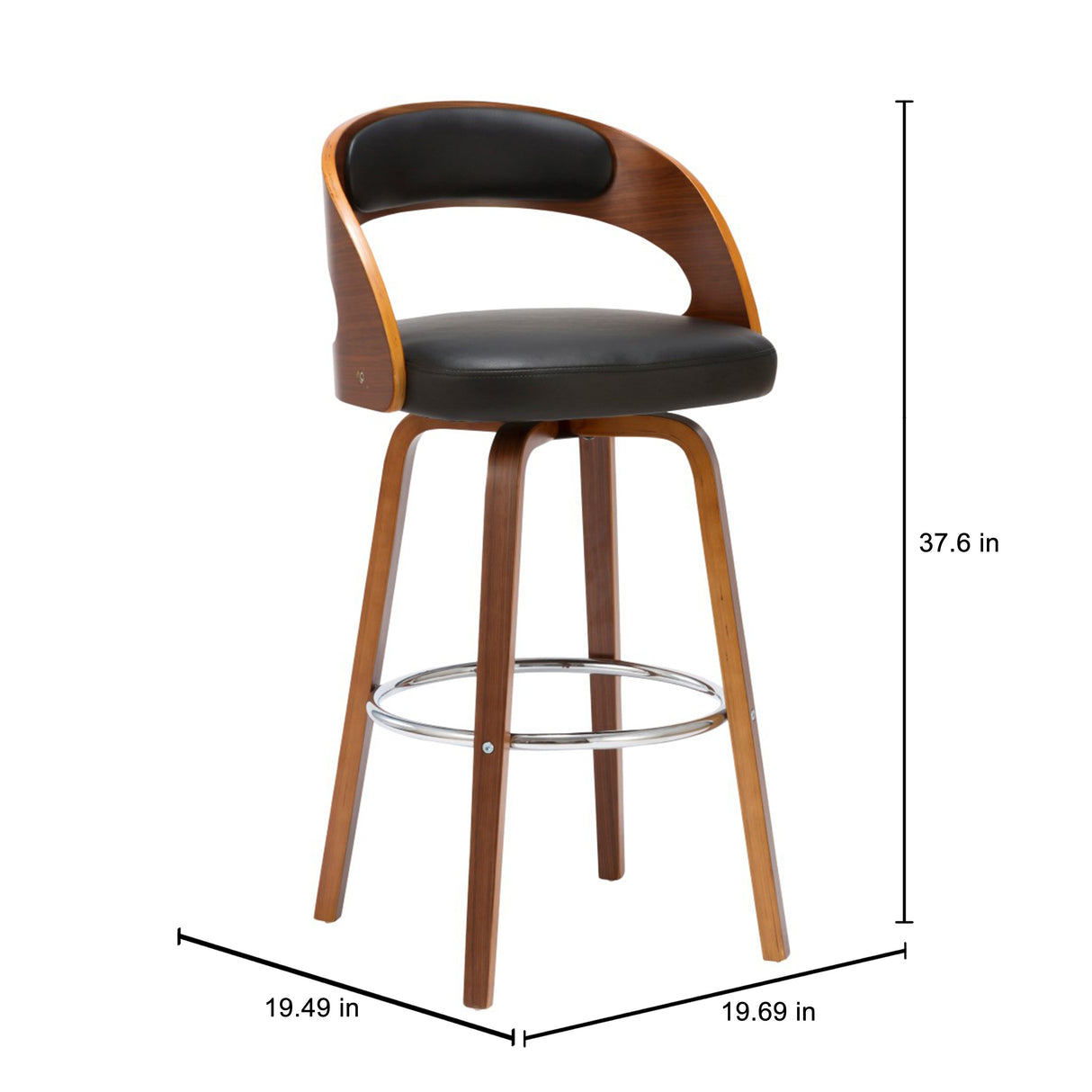 Porthos Home Charlotte Swivel Bar Stool, PU Upholstery, Wooden Legs
