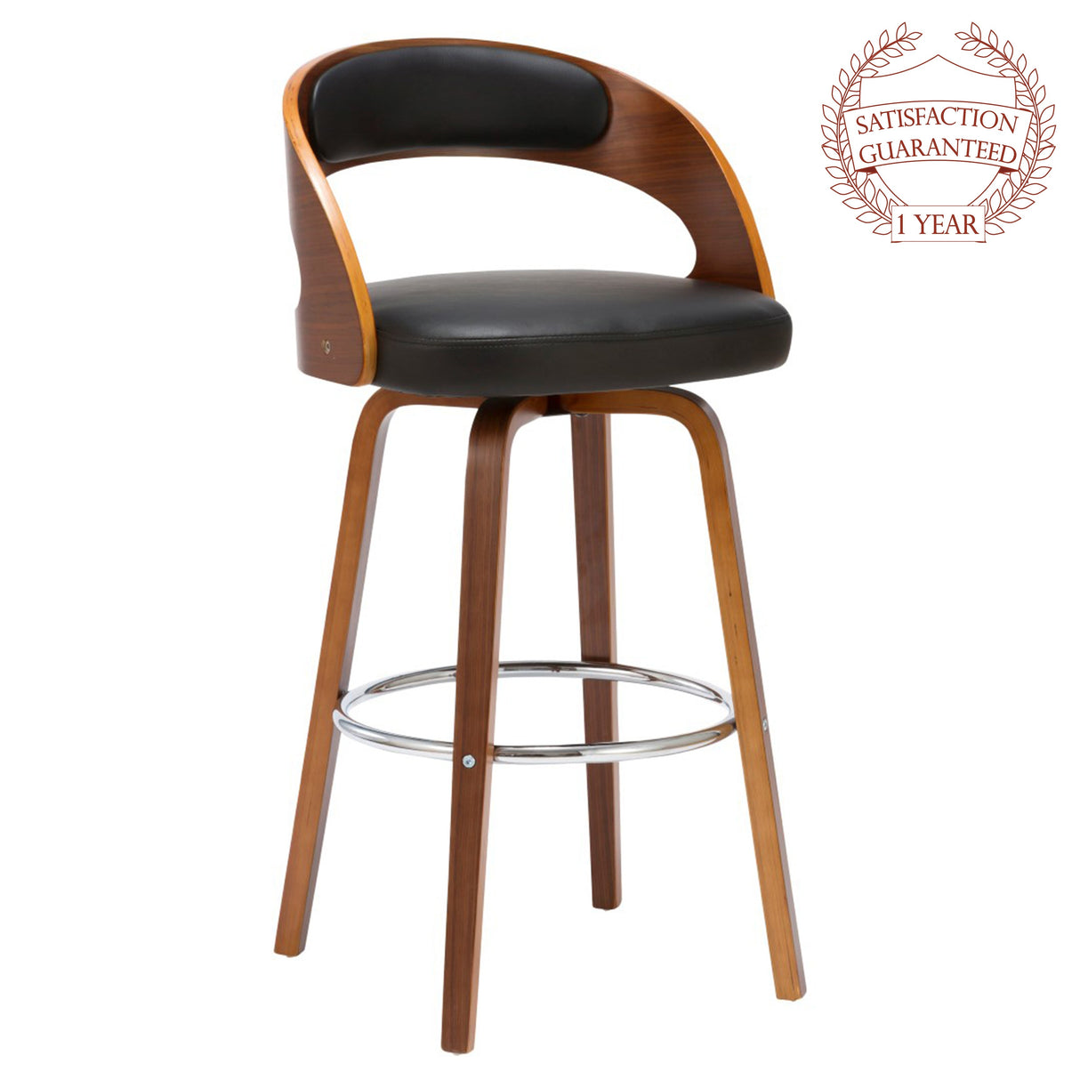 Porthos Home Charlotte Swivel Bar Stool, PU Upholstery, Wooden Legs