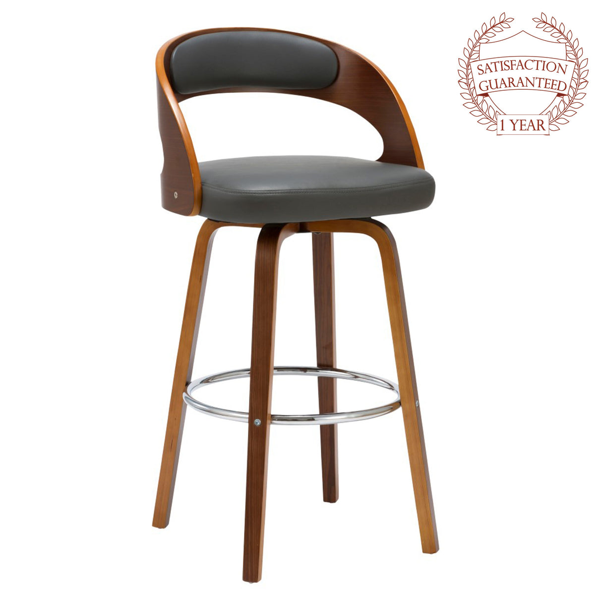Porthos Home Charlotte Swivel Bar Stool, PU Upholstery, Wooden Legs