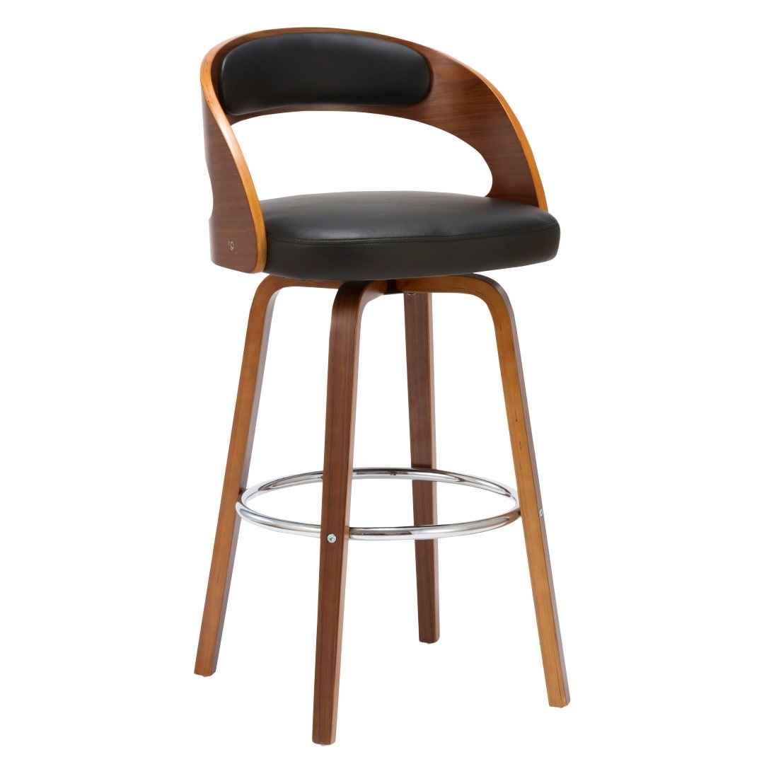 Porthos Home Charlotte Swivel Bar Stool, PU Upholstery, Wooden Legs