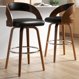 Porthos Home Charlotte Swivel Bar Stool, PU Upholstery, Wooden Legs