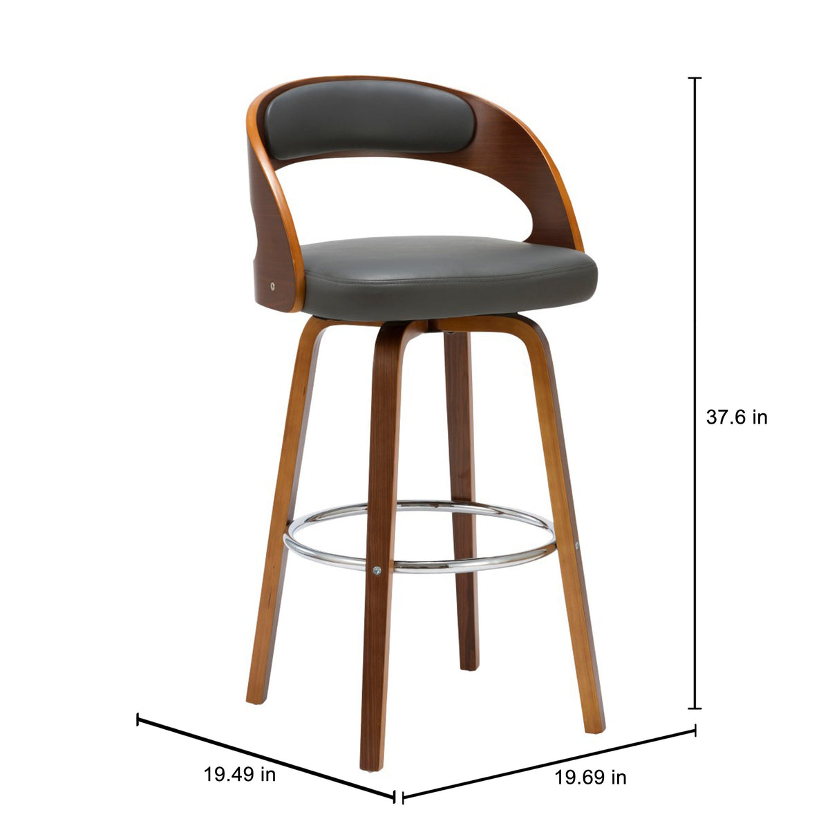 Porthos Home Charlotte Swivel Bar Stool, PU Upholstery, Wooden Legs