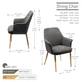 Porthos Home Dak Dining Chair with Armrests, Velvet, Gold Chrome Legs