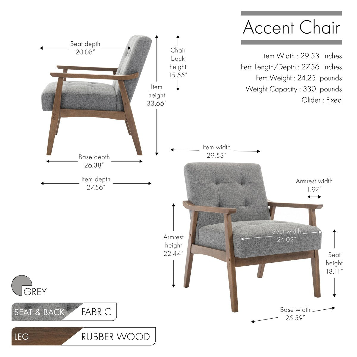 Porthos Home Galina Fabric Accent Chair with Rubberwood Legs