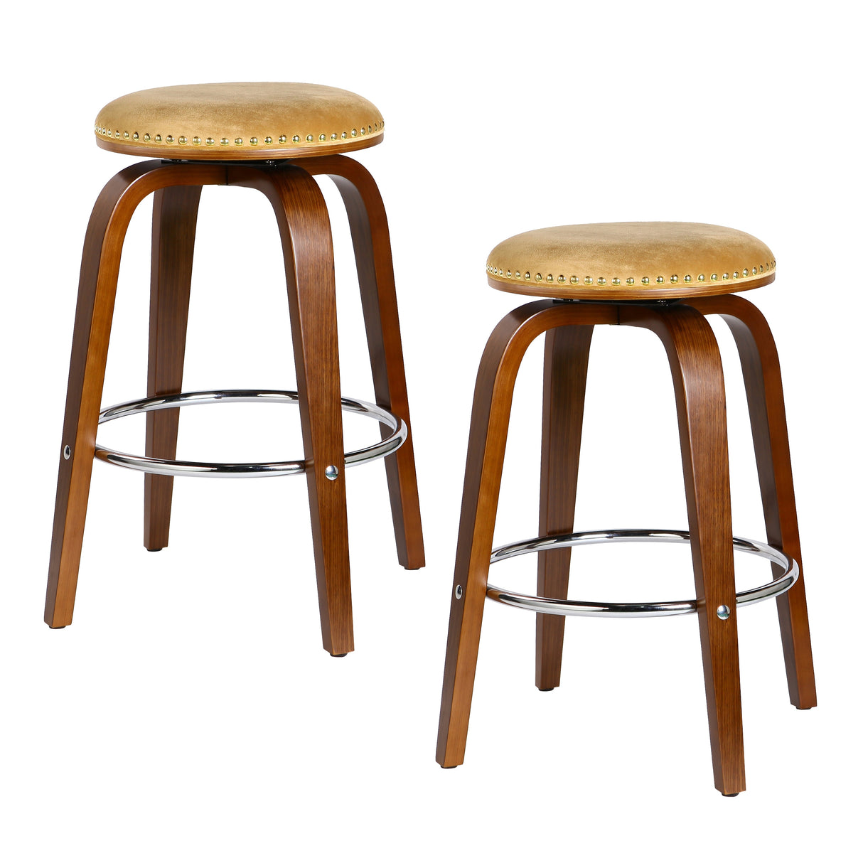 Porthos Home Rocco Suede Fabric Upholstered Swivel Counter Stools with Beechwood Legs, Set of 2