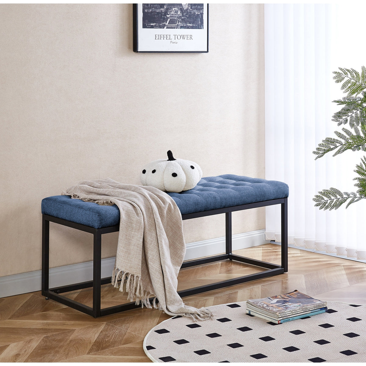 Porthos Home Vera Fabric Bench with Steel Base
