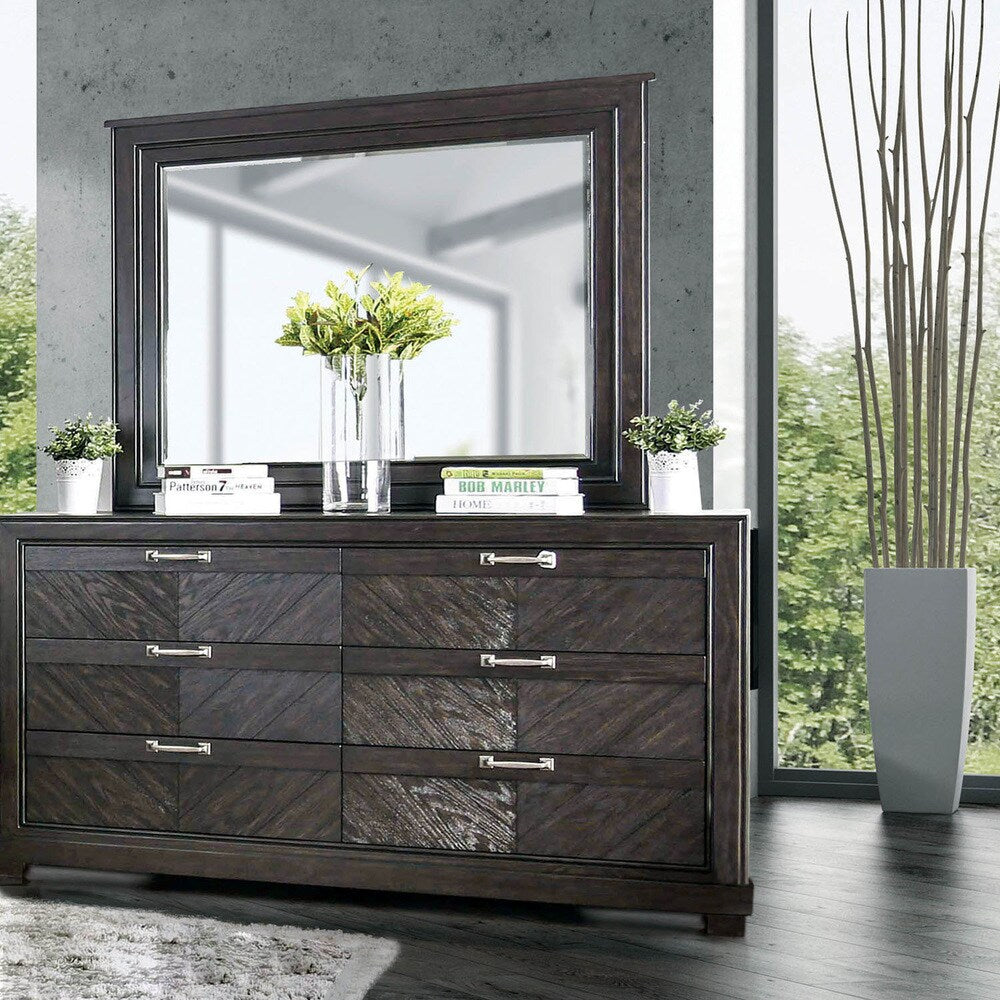 Moso Transitional Espresso 2-piece 6-Drawer Dresser and Mirror Set by Furniture of America