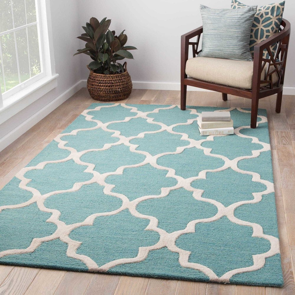 Portland Handmade Trellis Light Blue/ White Area Rug - 2' x 3'